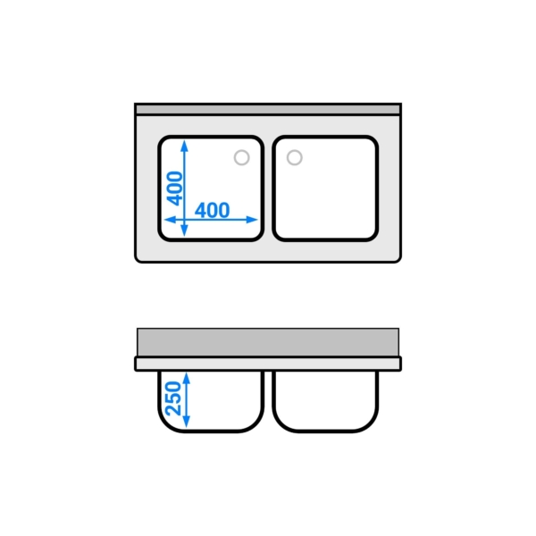 Evier ECO - 1000x600mm - avec fond & 2 cuves au centre