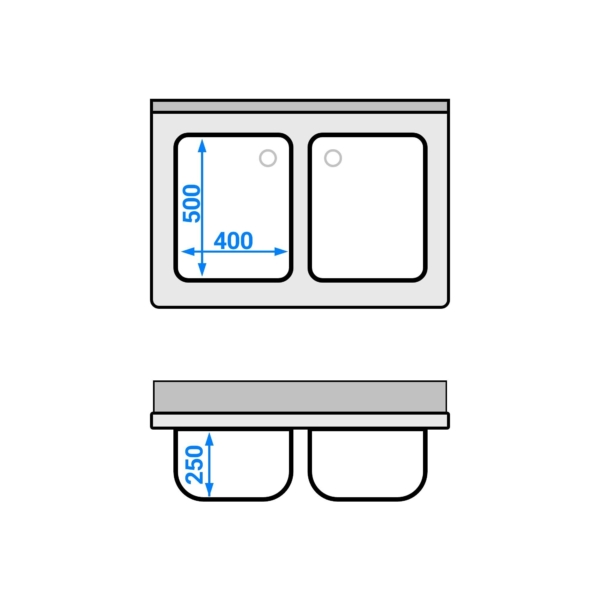 Evier ECO - 1000x700mm - avec fond & 2 cuves au centre