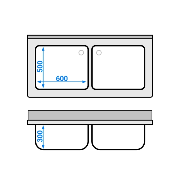 Evier PREMIUM - 1400x700mm - avec fond & 2 cuves au centre