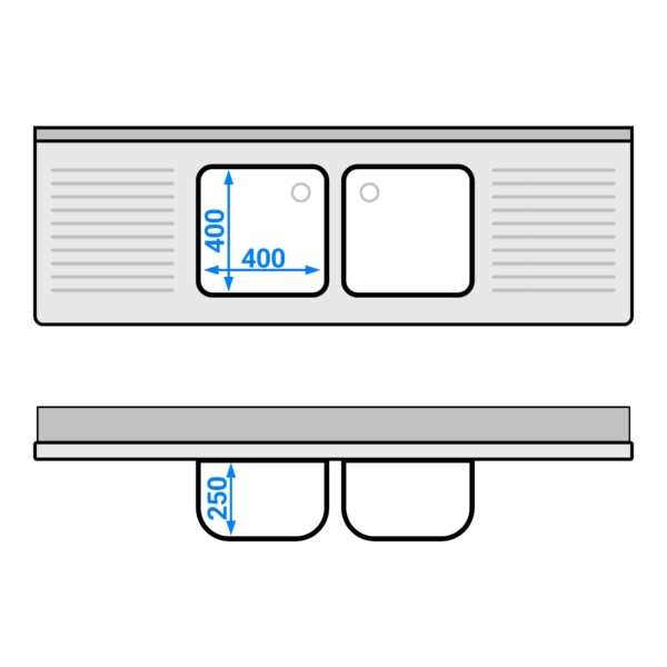 Evier ECO - 1800x600mm - avec fond & 2 cuves au centre