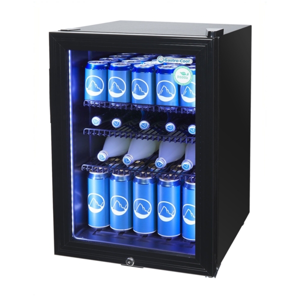 GASTRO-COOL | Réfrigérateur minibar - 430 mm - 62 Litres - avec 1 porte en verre et éclairage LED - Noir