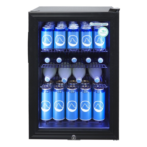 GASTRO-COOL | Réfrigérateur minibar - 430 mm - 62 Litres - avec 1 porte en verre et éclairage LED - Noir