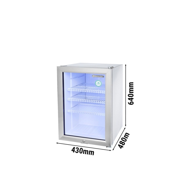 GASTRO-COOL | Réfrigérateur minibar - 430 mm - 62 Litres - avec 1 porte en verre et éclairage LED - Argent