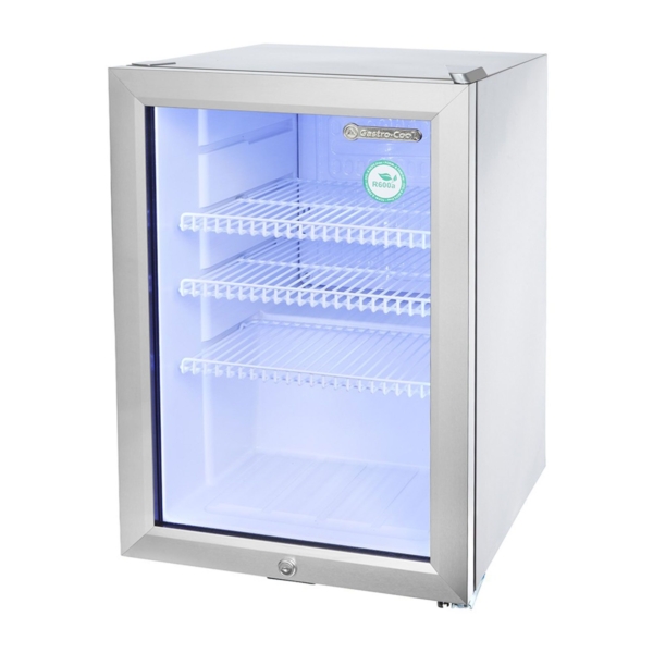 GASTRO-COOL | Réfrigérateur minibar - 430 mm - 62 Litres - avec 1 porte en verre et éclairage LED - Argent