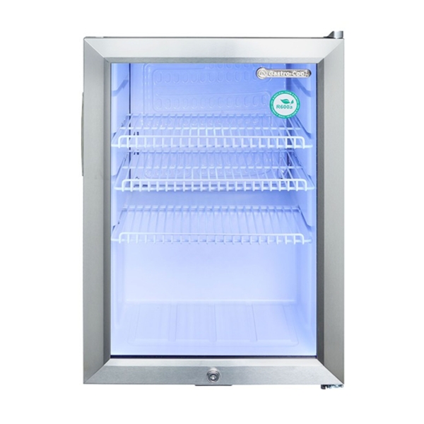 GASTRO-COOL | Réfrigérateur minibar - 430 mm - 62 Litres - avec 1 porte en verre et éclairage LED - Argent