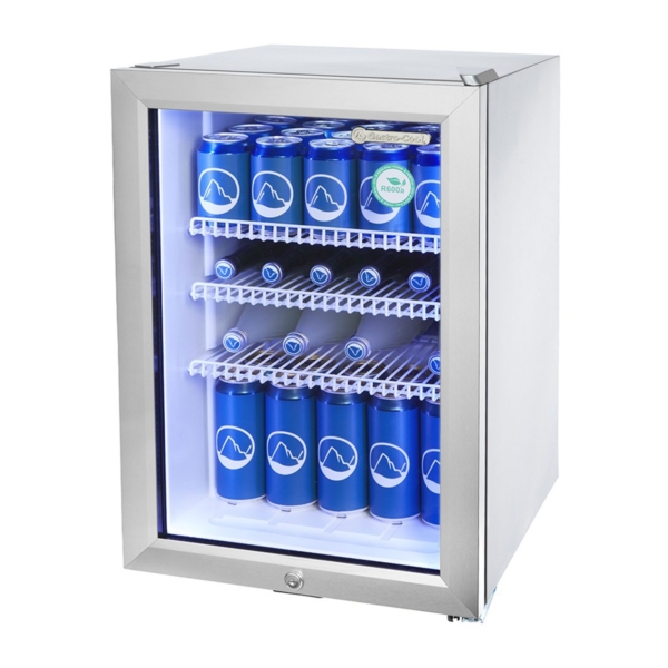 GASTRO-COOL | Réfrigérateur minibar - 430 mm - 62 Litres - avec 1 porte en verre et éclairage LED - Argent