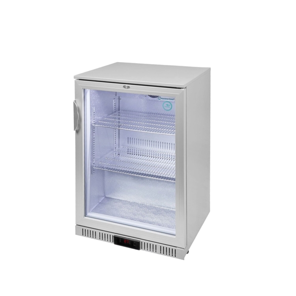 GASTRO-COOL | Réfrigérateur de bar - 600 mm - 128 Litres - avec 1 porte vitrée battante - Argent