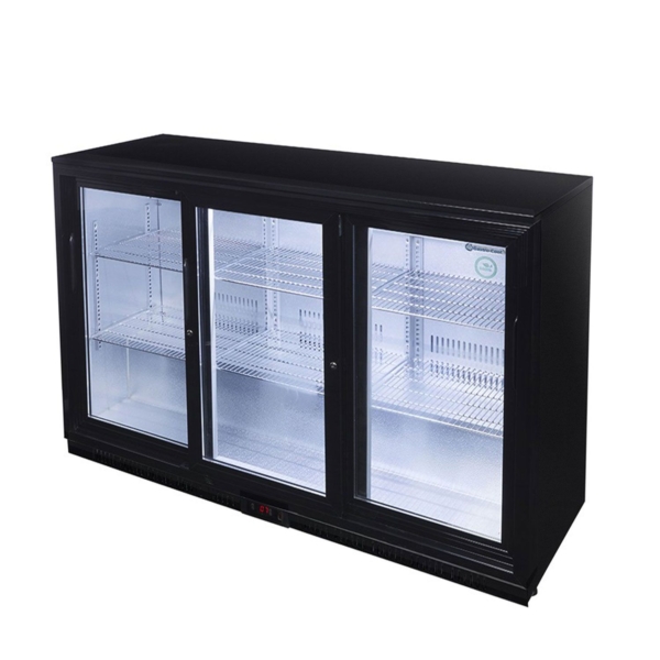 GASTRO-COOL | Réfrigérateur de bar - 1350 mm - 312 Litres - avec 3 portes vitrées coulissantes - Noir