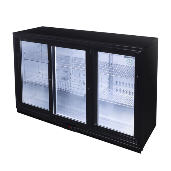 GASTRO-COOL | Réfrigérateur de bar - 1350 mm - 312 Litres - avec 3 portes vitrées coulissantes - Noir