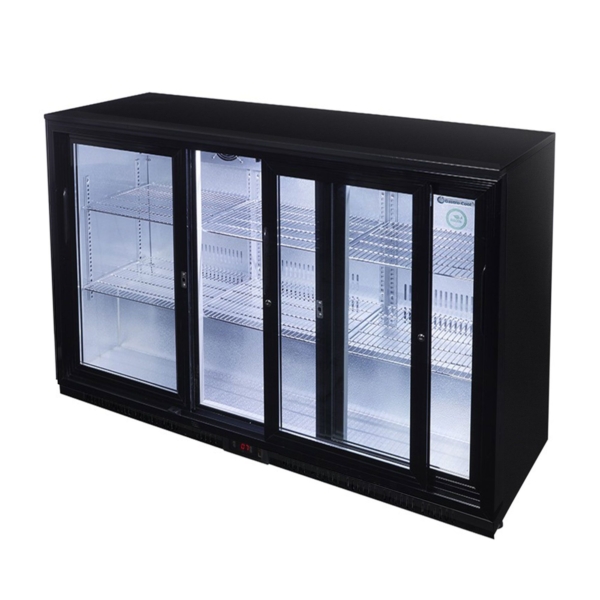 GASTRO-COOL | Réfrigérateur de bar - 1350 mm - 312 Litres - avec 3 portes vitrées coulissantes - Noir