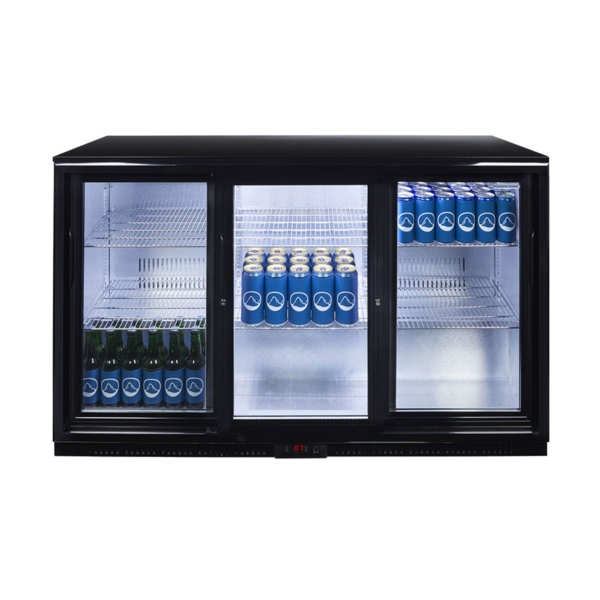 GASTRO-COOL | Réfrigérateur de bar - 1350 mm - 312 Litres - avec 3 portes vitrées coulissantes - Noir