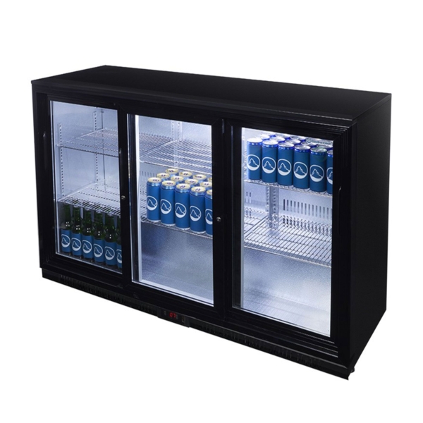 GASTRO-COOL | Réfrigérateur de bar - 1350 mm - 312 Litres - avec 3 portes vitrées coulissantes - Noir