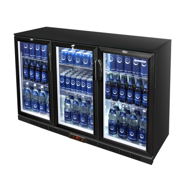 GASTRO-COOL | Réfrigérateur de bar - 1350 mm - 312 Litres - avec 3 portes vitrées - Noir