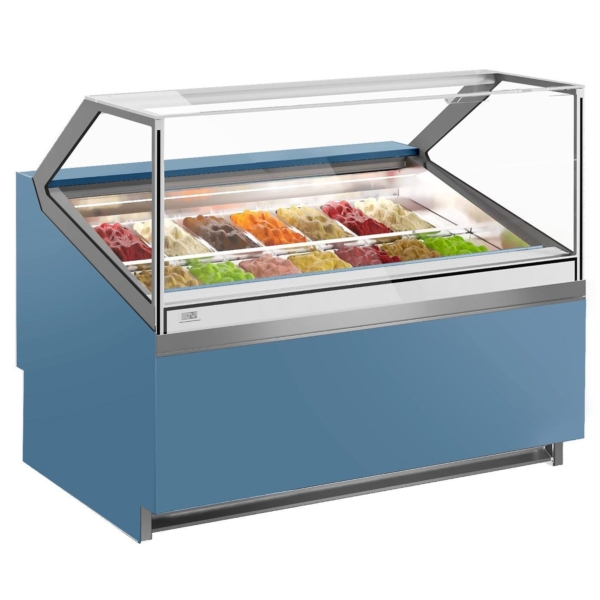 Comptoir à glace IVY - 1250mm - à air pulsé - pour 14x 5 litres de bacs à glace - Bleu