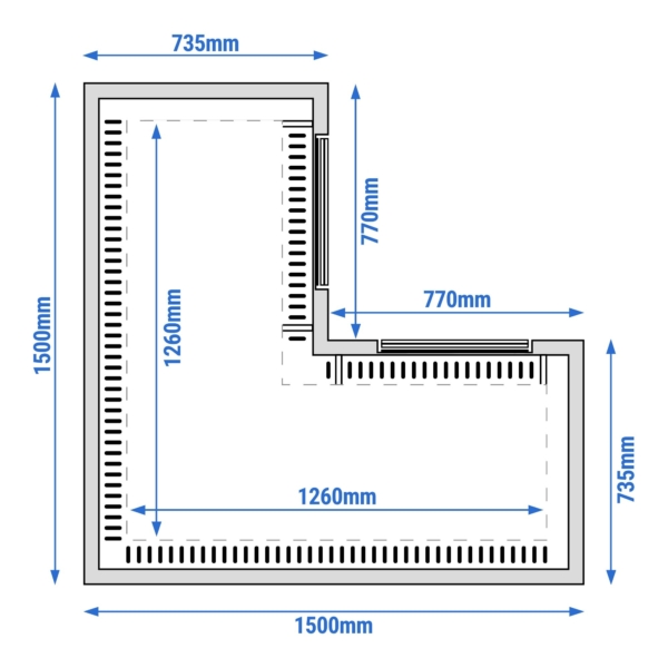 Vitrine d'angle à gâteaux MADRID - 1500mm - Double vitrage - avec éclairage LED et 2 étagères - Noir mat