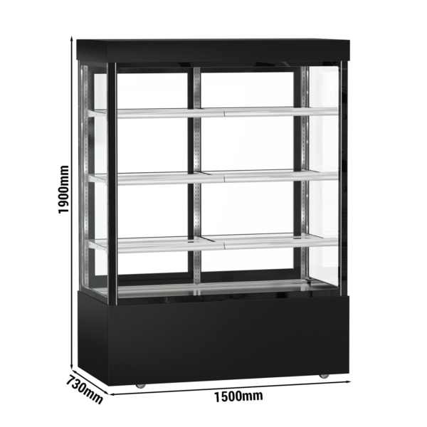 Vitrine à gâteaux MADRID - 1500mm - avec éclairage LED, 3 étagères - Noir Mat