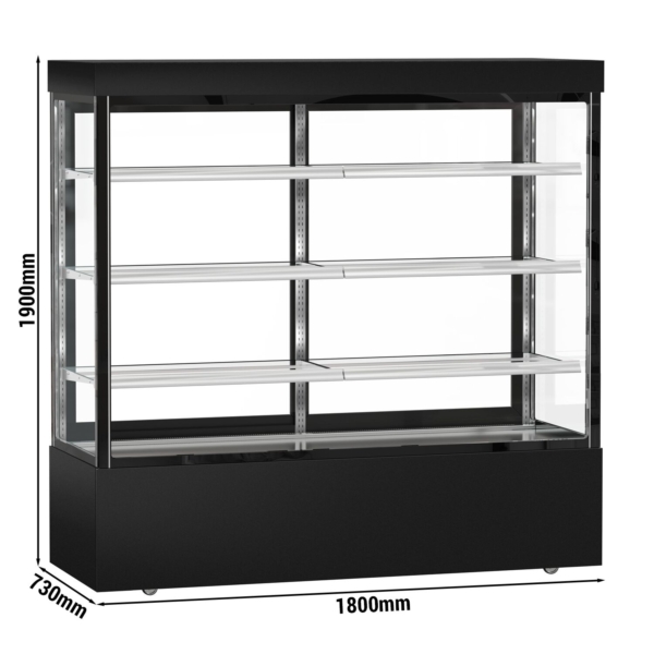 Vitrine à gâteaux MADRID - 1800mm - avec éclairage LED, 3 étagères - Noir Mat