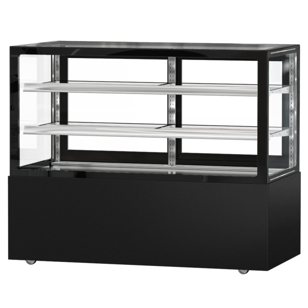 Vitrine à gâteaux MADRID - 1500mm - avec éclairage LED, rideau & 2 étagères - Noir Mat