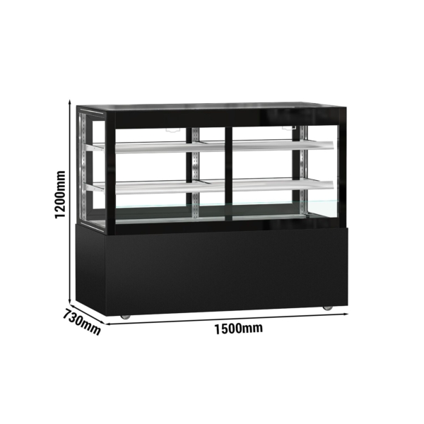 Vitrine à gâteaux MADRID - 1500mm - avec éclairage LED, rideau & 2 étagères - Noir Mat