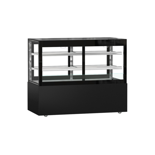 Vitrine à gâteaux MADRID - 1500mm - avec éclairage LED, rideau & 2 étagères - Noir Mat