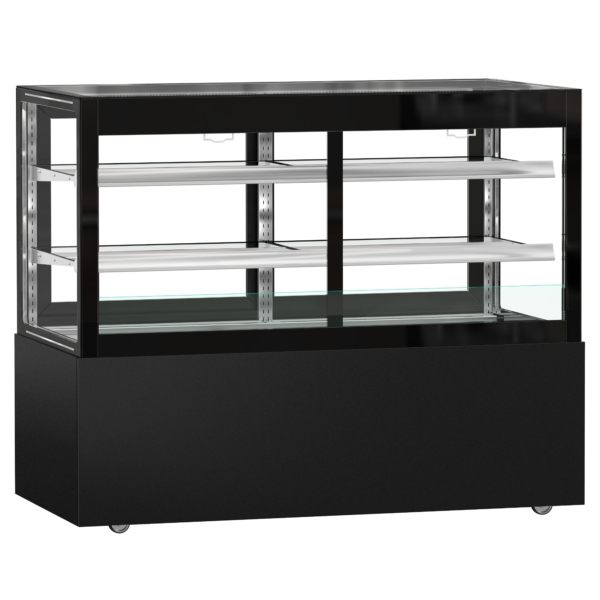 Vitrine à gâteaux MADRID - 1500mm - avec éclairage LED, rideau & 2 étagères - Noir Mat