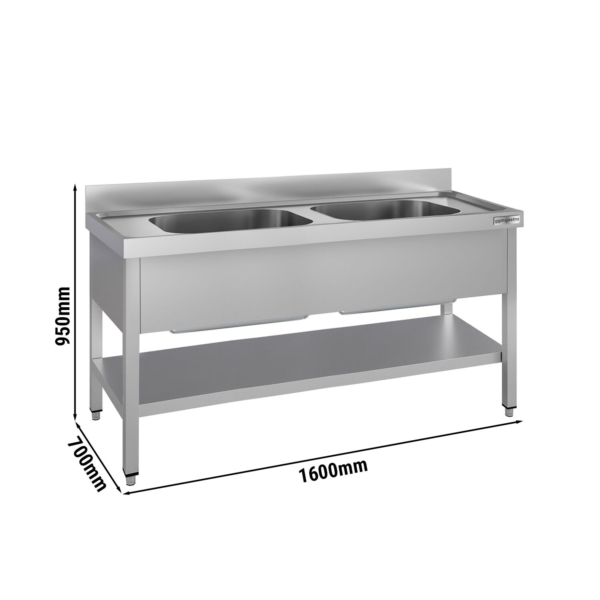 Évier pour casseroles ECO - 1600x700 mm - avec fond et 2 bacs