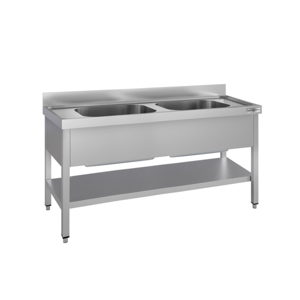 Évier pour casseroles ECO - 1600x700 mm - avec fond et 2 bacs