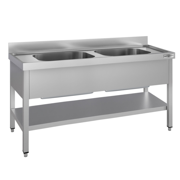 Évier pour casseroles ECO - 1600x700 mm - avec fond et 2 bacs