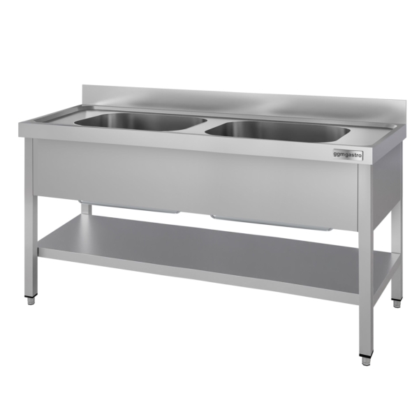 Évier pour casseroles ECO - 1600x700 mm - avec fond et 2 bacs