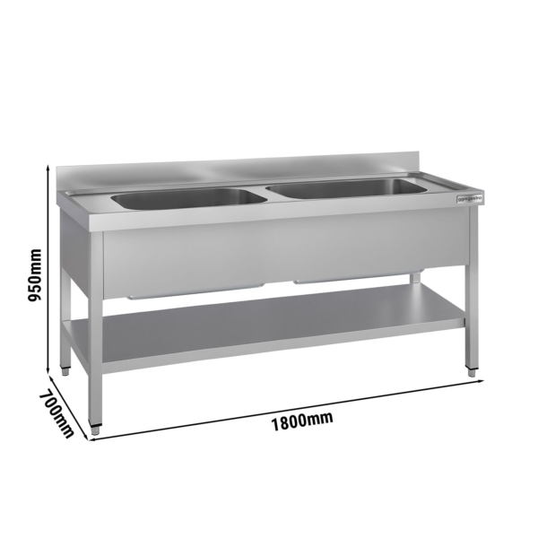 Évier pour casseroles ECO - 1800x700 mm - avec fond et 2 bacs