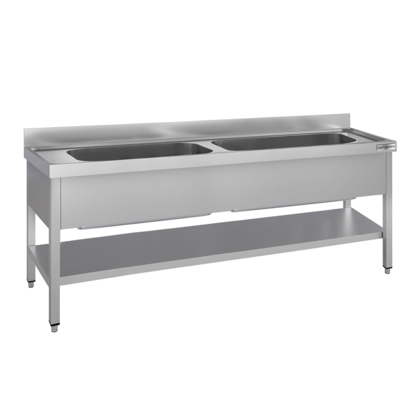 Évier pour casseroles ECO - 2000x700 mm - avec fond et 2 bacs