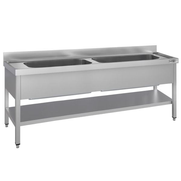 Évier pour casseroles ECO - 2000x700 mm - avec fond et 2 bacs