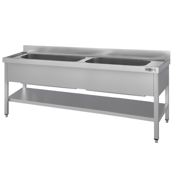 Évier pour casseroles ECO - 2000x700 mm - avec fond et 2 bacs