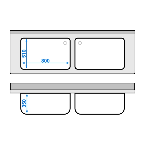 Évier pour casseroles ECO - 2000x700 mm - avec fond et 2 bacs