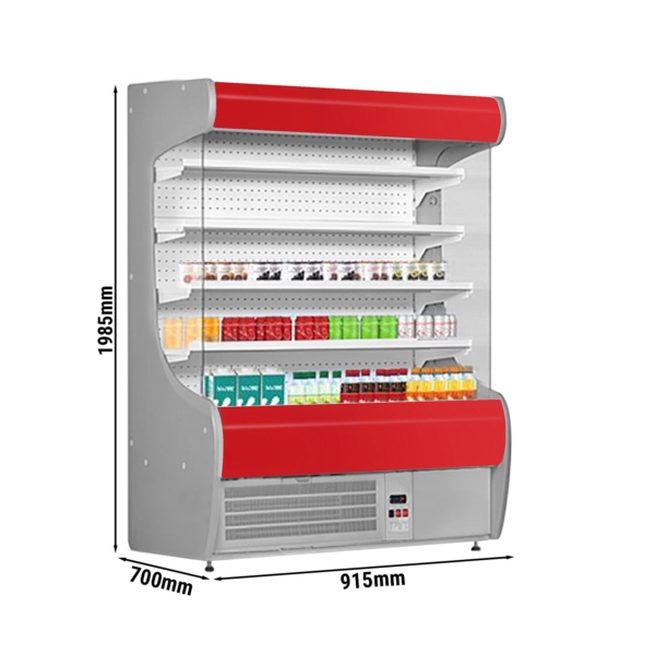 Étagère réfrigérée murale - 1070 mm - avec éclairage LED et 4 étagères - Panneau avant rouge