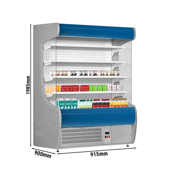 Étagère réfrigérée murale - 915 mm - avec éclairage LED et 4 étagères - Panneau avant bleu