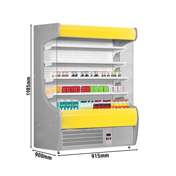 Étagère réfrigérée murale - 915 mm - avec éclairage LED et 4 étagères - Panneau avant jaune