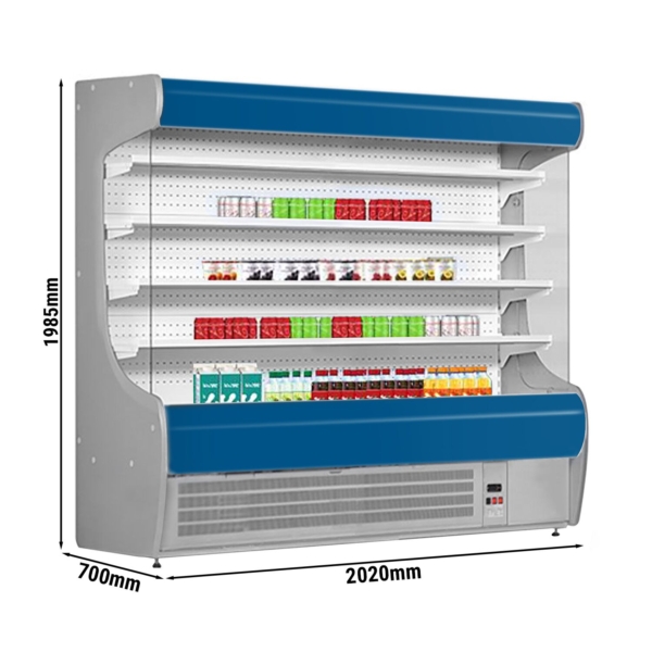 Étagère réfrigérée murale - 2020 mm - avec éclairage LED et 4 étagères - Panneau avant bleu