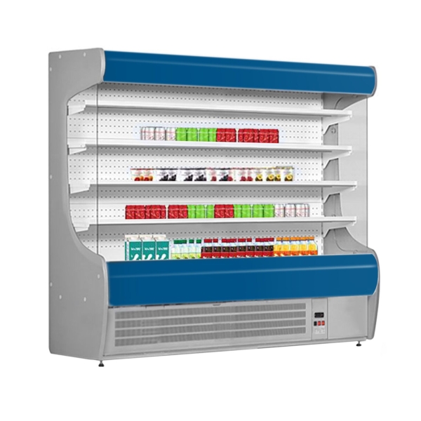 Étagère réfrigérée murale - 2020 mm - avec éclairage LED et 4 étagères - Panneau avant bleu