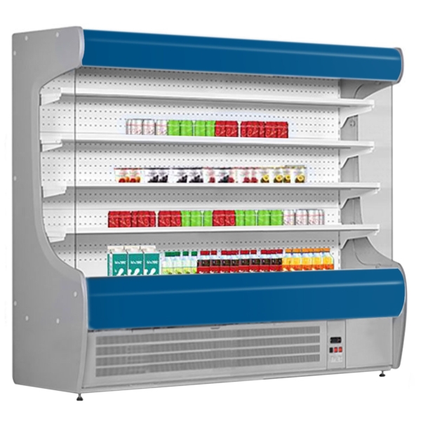 Étagère réfrigérée murale - 2020 mm - avec éclairage LED et 4 étagères - Panneau avant bleu