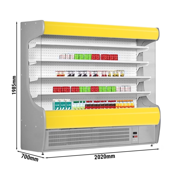 Étagère réfrigérée murale - 2020 mm - avec éclairage LED & 4 étagères - Panneau avant jaune