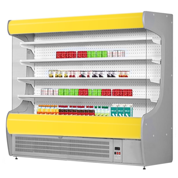 Étagère réfrigérée murale - 2020 mm - avec éclairage LED & 4 étagères - Panneau avant jaune