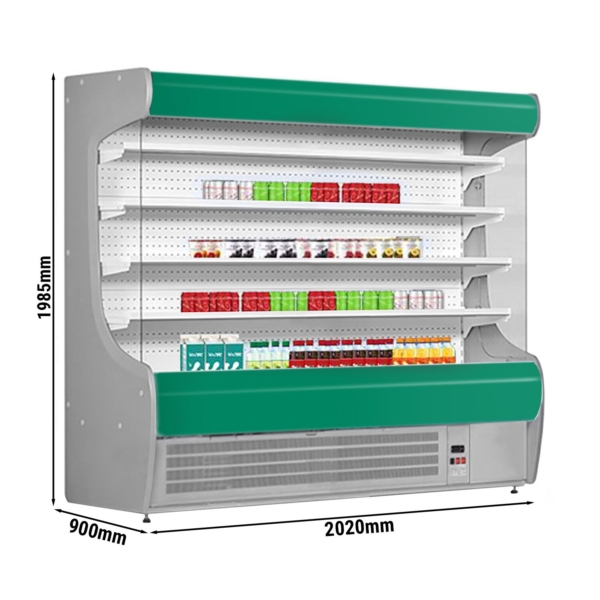 Étagère réfrigérée murale - 2020 mm - avec éclairage LED et 4 étagères - Panneau avant vert