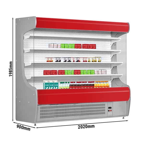 Étagère réfrigérée murale - 2020 mm - avec éclairage LED et 4 étagères - Panneau avant rouge