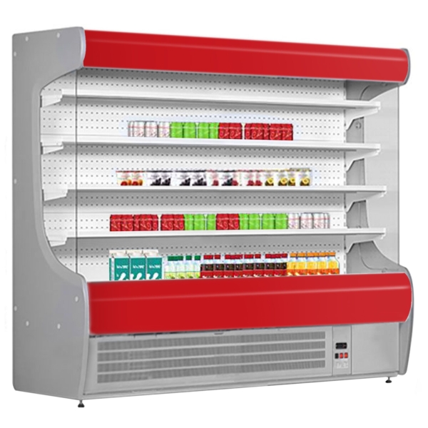 Étagère réfrigérée murale - 2020 mm - avec éclairage LED et 4 étagères - Panneau avant rouge