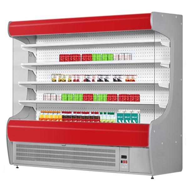 Étagère réfrigérée murale - 2020 mm - avec éclairage LED et 4 étagères - Panneau avant rouge