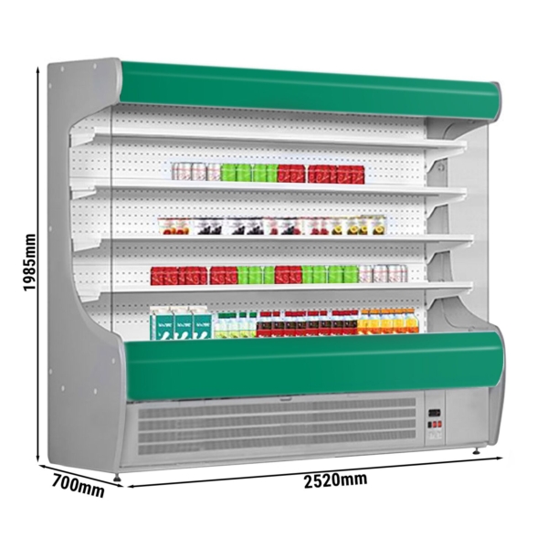 Étagère réfrigérée murale - 2520 mm - avec éclairage LED et 4 étagères - Panneau avant vert