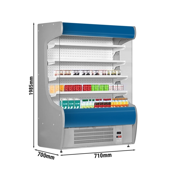 Étagère réfrigérée murale - 710 mm - avec éclairage LED et 4 étagères - Panneau avant bleu