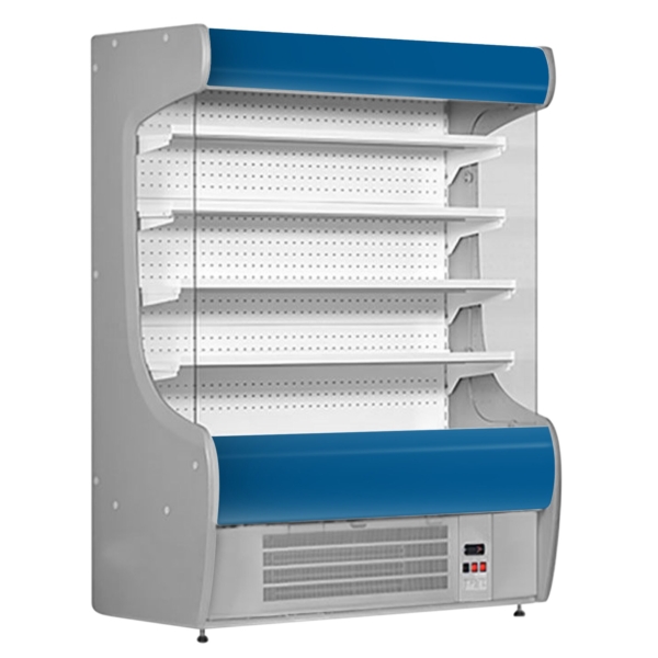 Étagère réfrigérée murale - 710 mm - avec éclairage LED et 4 étagères - Panneau avant bleu