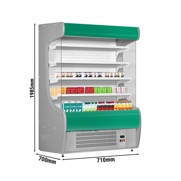 Étagère réfrigérée murale - 710 mm - avec éclairage LED et 4 étagères - Panneau avant vert